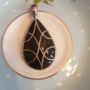 Lia Sophia black enamel & silver necklace pendant